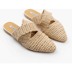 Nişantaşı Shoes Laila Bej Örgü Çapraz Bant Detay Kadın Terlik