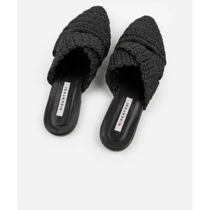 Nişantaşı Shoes Laila Siyah Örgü Çapraz Bant Detay Kadın Terlik