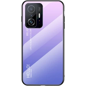 Xiaomi 11T/11T Pro Için Temperli Cam Hibrit Telefon Kılıfı  - Mor/pembe  (Yurt Dışından)