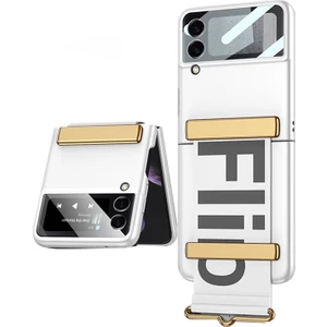 Samsung Galaxy Z Flip 3 Tasarım Kılıf Premium Kapak Flio Kayar Bantlı Metal Tokalı Tam Uyumlu