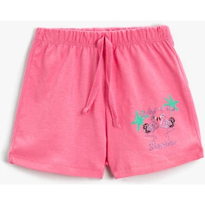 Flamingo Baskılı Şort Pamuklu Beli Bağcıklı