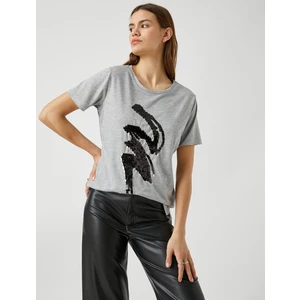 2YAK13267EK Yuvarlak Yaka Kısa Kollu Normal Kalıp Gri Kadın T-Shirt