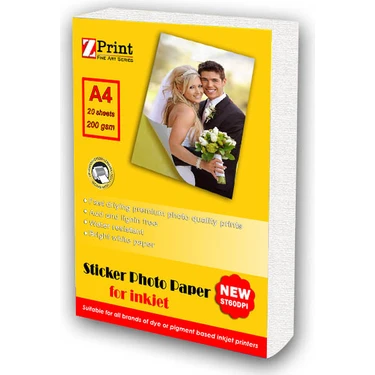 Zprint Epson Yazıcılar Için Yapışkanlı Sticker Fotoğraf Kağıdı A4 20 Yaprak 200