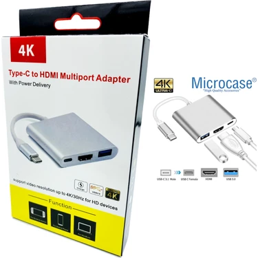 Subzero 4K Type-C To 3 Portlu HDMI Çevirici Adaptör Macbook