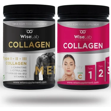 Wiselab Beauty Collagen Powder TIP123 Vitamin C 300GR + Men Collagen 300GR TIP123 L-Carnitine