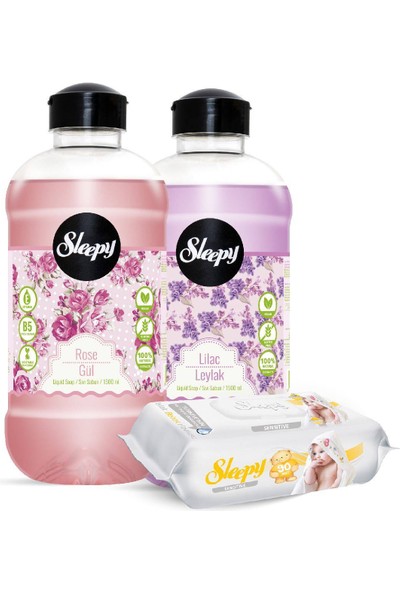 Sleepy Gül & Leylak (2 Adet 1500 Ml) Sıvı Sabun Seti + Sensitive Islak Havlu