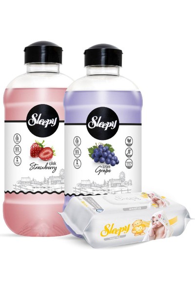Sleepy Çilek & Üzüm (2 Adet 1500 Ml) Sıvı Sabun Seti + Sensitive Islak Havlu