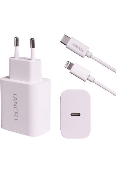 Tancell Apple Mfi Lisanslı iPhone Uyumlu 20W PD TYPE-C Hızlı Şarj Adaptörü + Type-C Lightning Kablo