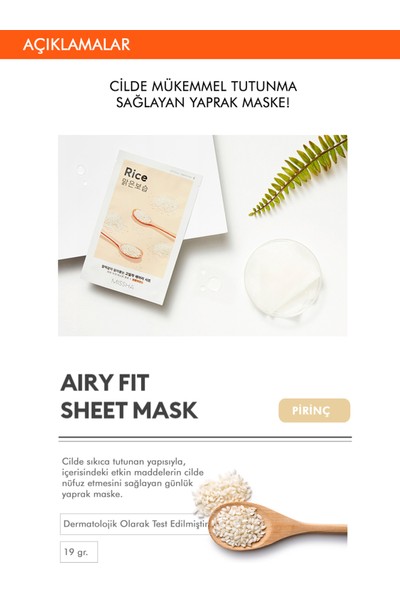 Pirinç Özlü Aydınlatıcı ve Nemlendirici Yaprak Maske SETI(5X17G)AIRY Fit Sheet Mask (Rice)