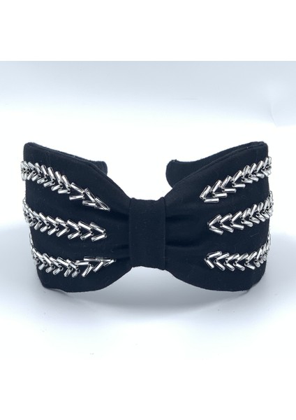 Fıshbone Model Kristal Boncuk Işlemeli Siyah Saten Taç Dar Kalıp FISH01 fiyatları