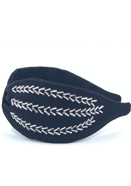 Fıshbone Model Kristal Boncuk Işlemeli Siyah Saten Taç Dar Kalıp FISH01 modelleri