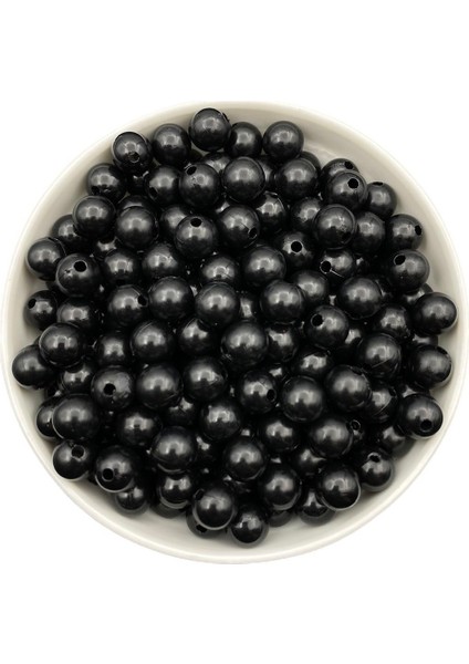 12MM Siyah Renk Plastik Inci Boncuk, Çanta ve Takı Yapım Boncuğu (100 GR,~120 Adet)