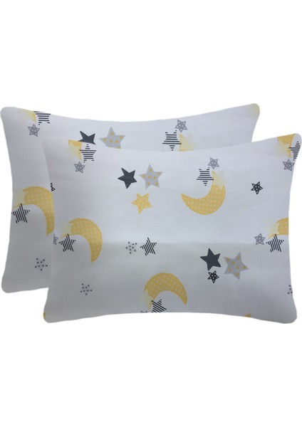 Pamuklu 2'li Bebek Yastık Kılıfı (35X45 Cm) Sarı Hilal (Fermuarsız)