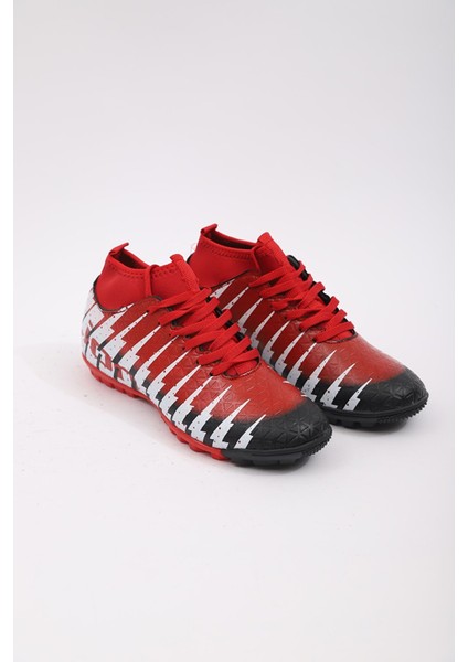 Çocuk Siyah Kırmızı Çoraplı Halısaha Futbol Ayakkabısı 1453