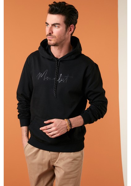 Slim Fit Baskılı Kapüşonlu Kanguru Cepli Pamuklu Sweat Erkek Sweat 5414019