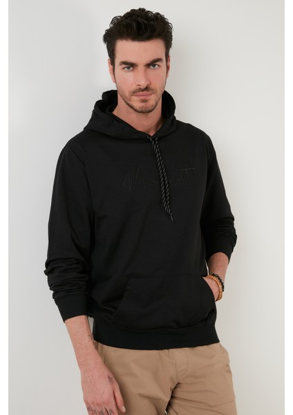 Slim Fit Baskılı Kapüşonlu Kanguru Cepli Pamuklu Sweat Erkek Sweat 5414019 fiyatları