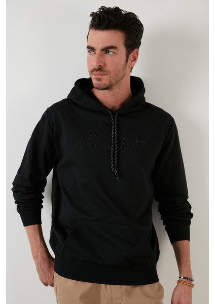 Slim Fit Baskılı Kapüşonlu Kanguru Cepli Pamuklu Sweat Erkek Sweat 5414019 modelleri