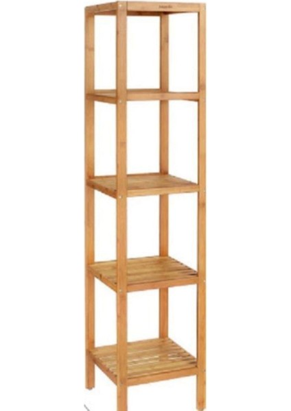 Ahşap Izgaralı 5 Raflı Banyo Rafı Çiçeklik