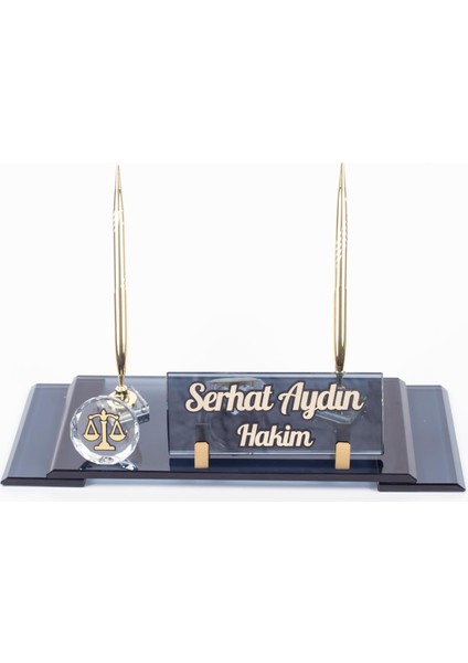 Avukatlara Özel Logolu Avukat Isimlik Elit Kristal Masa Isimliği