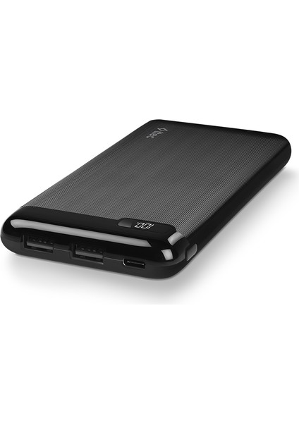 Powerslim LCD 10.000 Mah Taşınabilir Şarj Aleti / Powerbank Usb-C Giriş/çıkış Taşınabilir Güç Kaynağı Siyah