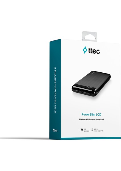 Powerslim LCD 10.000 Mah Taşınabilir Şarj Aleti / Powerbank Usb-C Giriş/çıkış Taşınabilir Güç Kaynağı Siyah