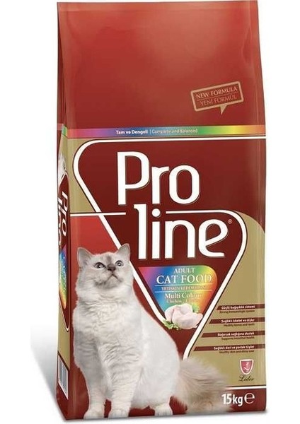 Multi Colour Adult 15 kg Renkli Taneli Proline Tavuklu Yetişkin Kedi Maması