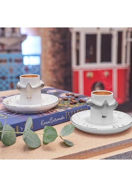 Saffet Emre Tonguç Kanatlarımda İstanbul Kitap Hediyeli 2 Kişilik Kahve Fincanı Takımı Silver 60 ml