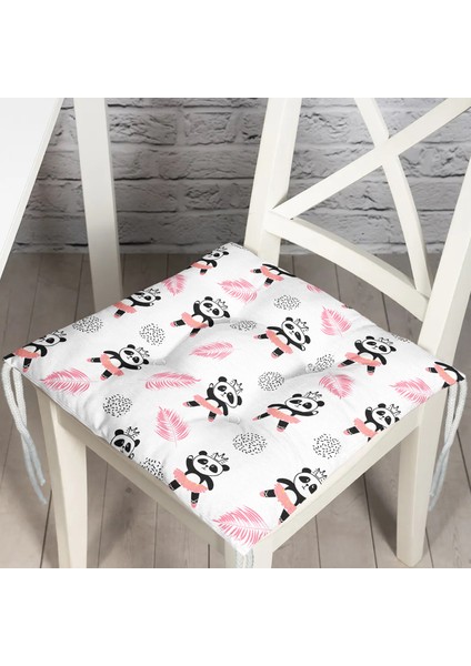 Pembe Balerin Panda Desenli Dijital Baskılı Özel Tasarım Modern Pofidik Sandalye Minderi