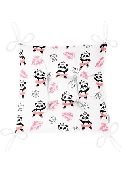 Pembe Balerin Panda Desenli Dijital Baskılı Özel Tasarım Modern Pofidik Sandalye Minderi modelleri