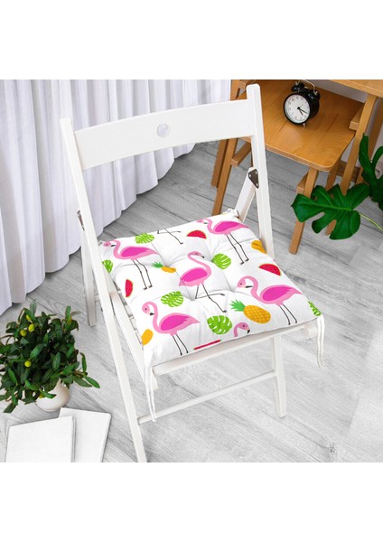 Merve Çizimleri Arasında Flamingo Tasarımlı Dijital Baskılı Modern Pofidik Sandalye Minderi fiyatları
