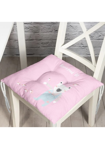 Pembe Zeminde Ayıcık Bebek Odası Pofidik Sandalye Minderi