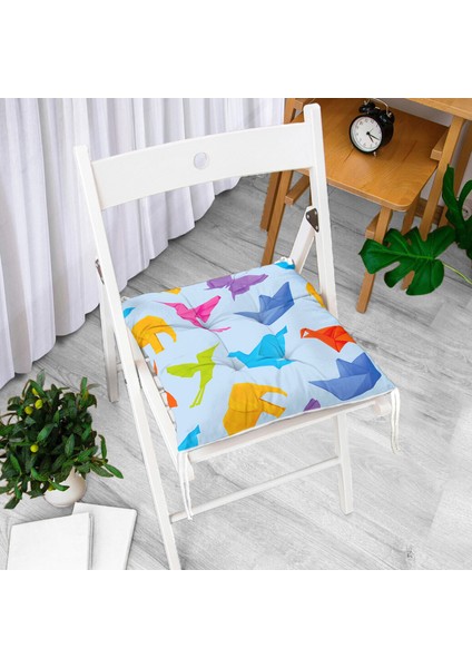 Mavi Zeminli Origami Sanatı Dijital Baskılı Modern Pofidik Sandalye Minderi fiyatları