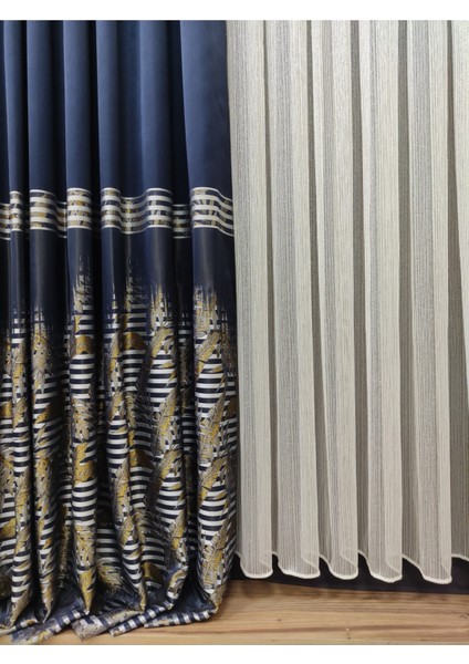 Altın Sarı Çizgili Çelik Simli 1-3 Sık Pile Tül Perde fırsatları