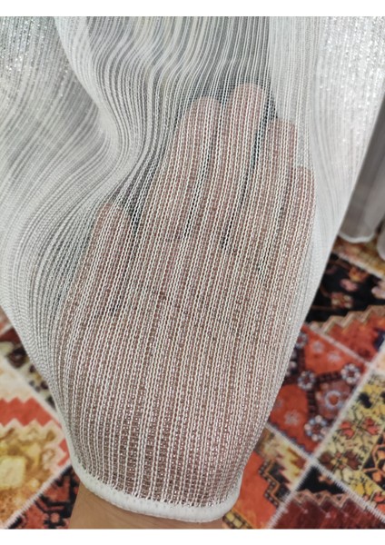 Gümüş Gri Çizgili Çelik Simli Pilesiz Tül Perde fırsatları