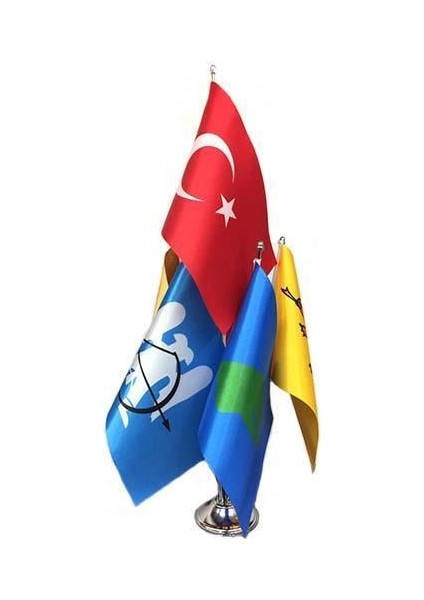 Masa Üstü Eski Türk Devletleri Bayrakları 6'lı Krom Direk + 6 Bayrak
