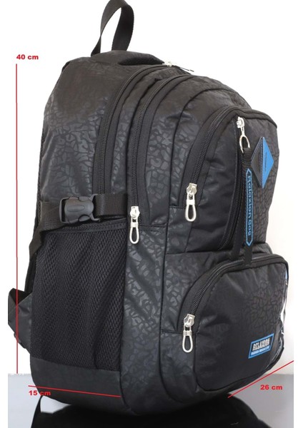1168 Unisex Anatomik Sırt Çantası - NKT01168-SIYAH Baskıl-Tek Ebat