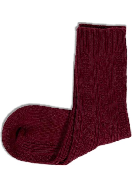 Dikişsiz Uzun Yün Çorap Bordo