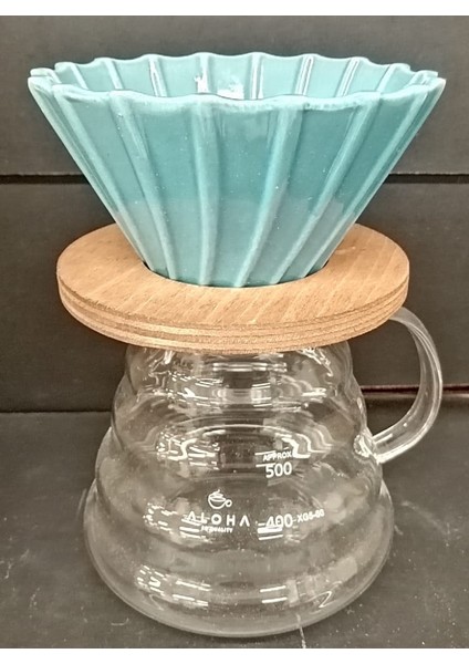 Ahşap Stantlı V60 Dripper Brosilikat Kahve Sürahisi Set