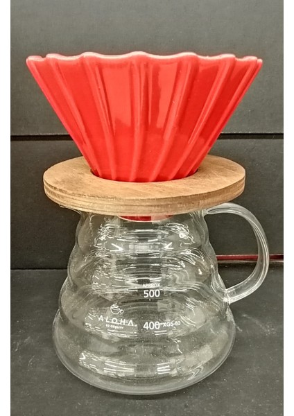 Ahşap Stantlı V60 Dripper Brosilikat Kahve Sürahisi Set
