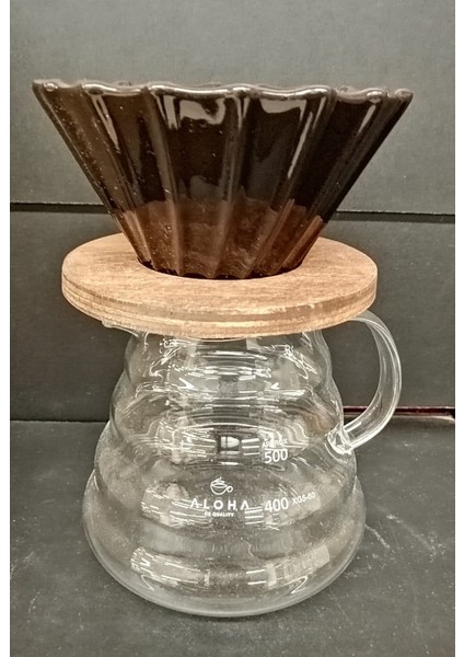 Ahşap Stantlı V60 Dripper Brosilikat Kahve Sürahisi Set
