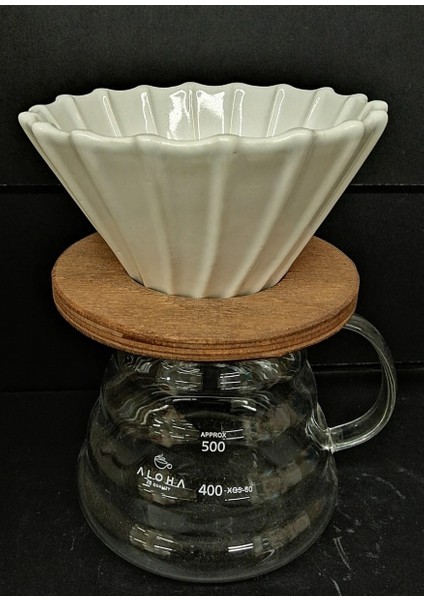Ahşap Stantlı V60 Dripper Brosilikat Kahve Sürahisi Set