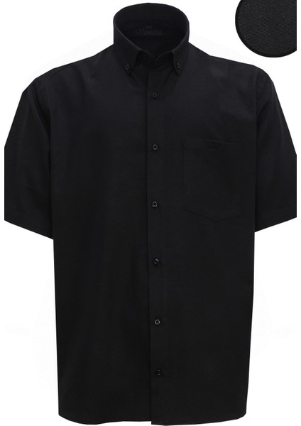 Erkek Siyah Büyük Beden Kısa Kollu Yaka Düğmeli Erkek Gömlek