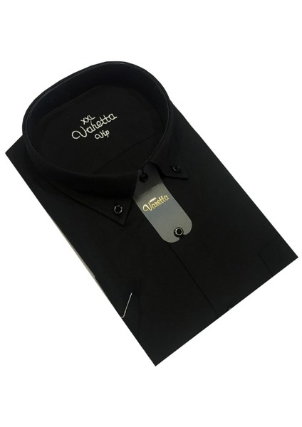 Erkek Siyah Büyük Beden Kısa Kollu Yaka Düğmeli Erkek Gömlek fiyatları