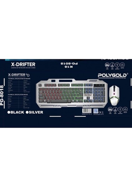 Polygold K-18 PG-8018 Oyuncu Klavye Mouse Set X-Drifter