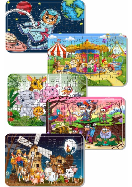 Uzay Kedi, Sevimli Hayvanlar, Lunapark , Masal Kahramanları Çiftlik Hayvanları 54 Parça Ahşap Puzzle A41697