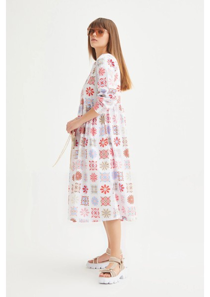 Oversize Belden Büzgülü Coton Elbise