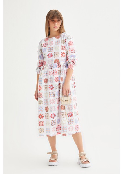Oversize Belden Büzgülü Coton Elbise