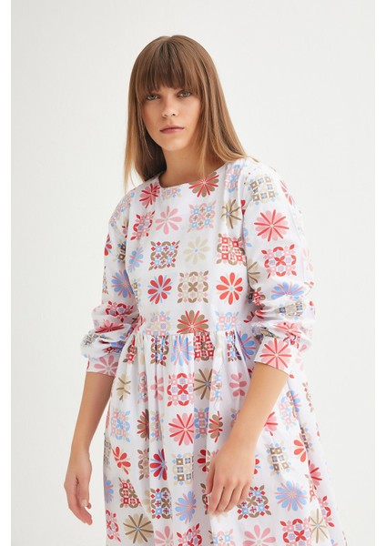 Oversize Belden Büzgülü Coton Elbise