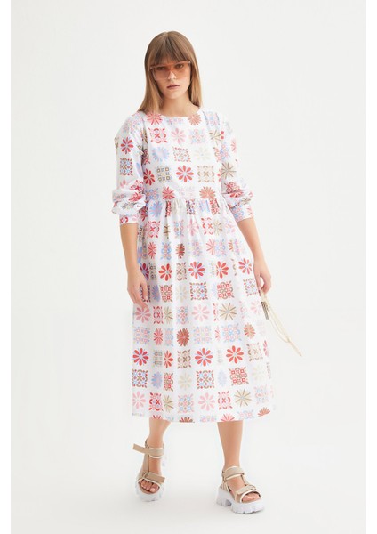 Oversize Belden Büzgülü Coton Elbise