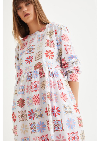 Oversize Belden Büzgülü Coton Elbise